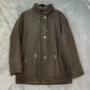 VINTAGE Eddie Bauer Puffer Jacket Womens M Gray Hoodie Goose‎ Down Parka Pockets